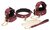 6-Piece BDSM Suede Cuff Set With Collar And Strap - Burgandy