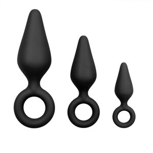 Black Buttplugs With Pull Ring - Set