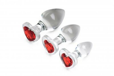 Red Heart Gem Glass Anal Plug Set