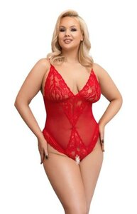 Bodysuit with Open Crotch - Red