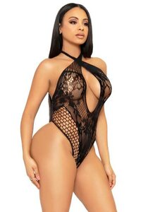 Halterneck Lace Bodysuit - Black