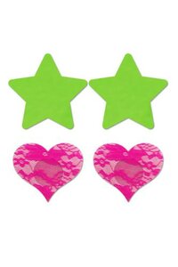 Nipple Stickers Star & Heart 2 pieces - Neon Green/Neon Pink